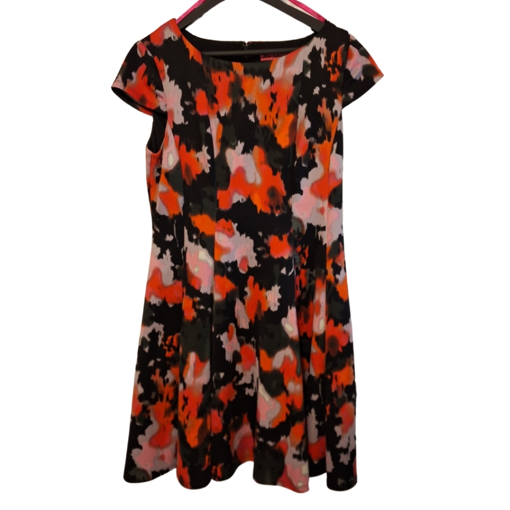 Betsey Johnson Cap Sleeve A-line Abstract Midi Dress, Size 10.